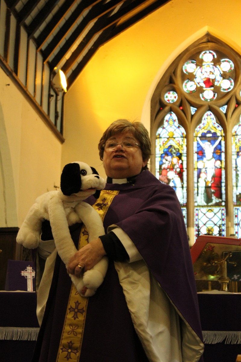 Rev Janet Bacon and Abel the dog