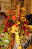 Harvest flowers in the font